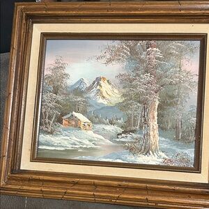 Winter Landscape Framed Art with Brown Frame